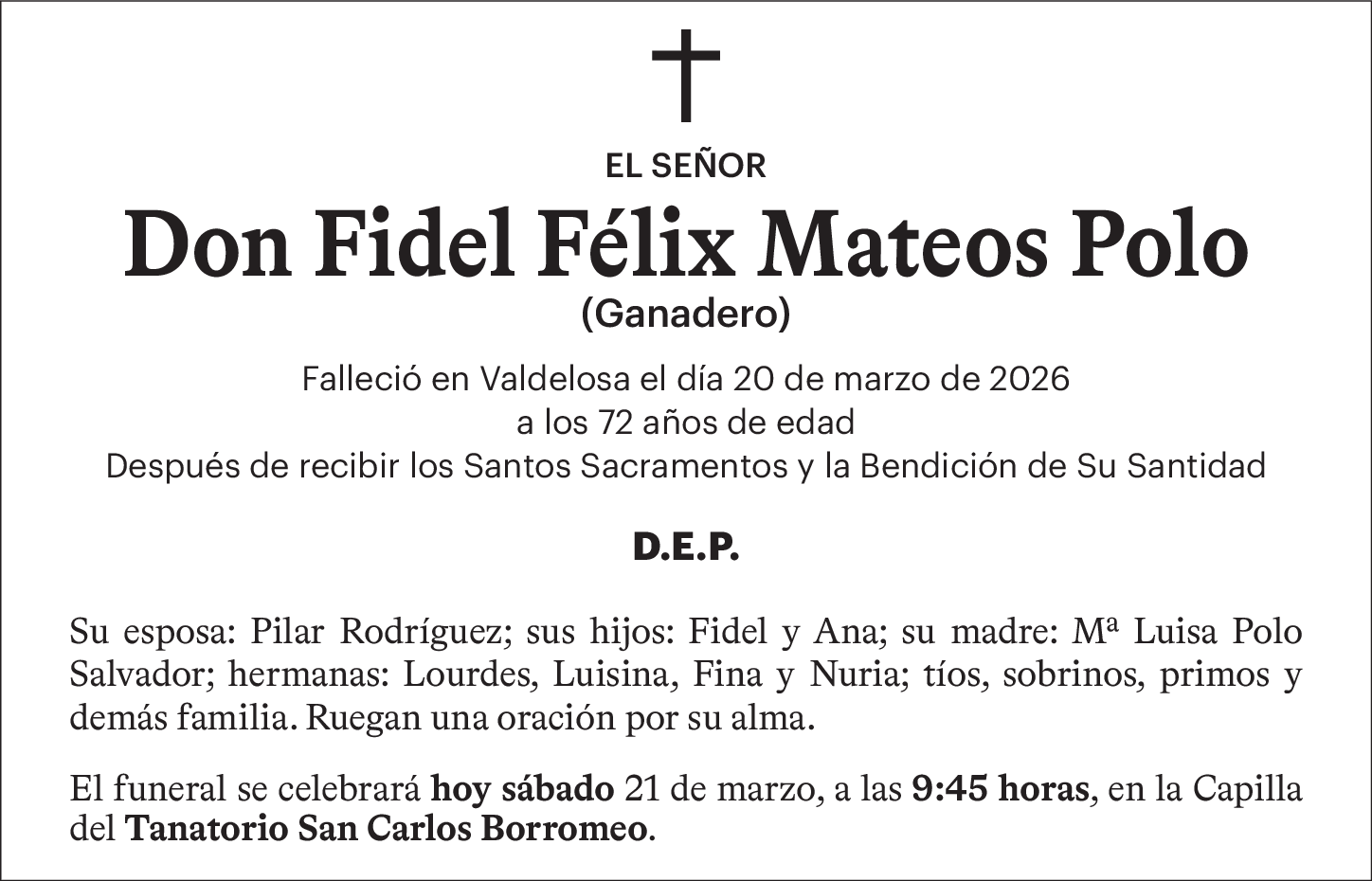 Don Fidel Félix Mateos Polo