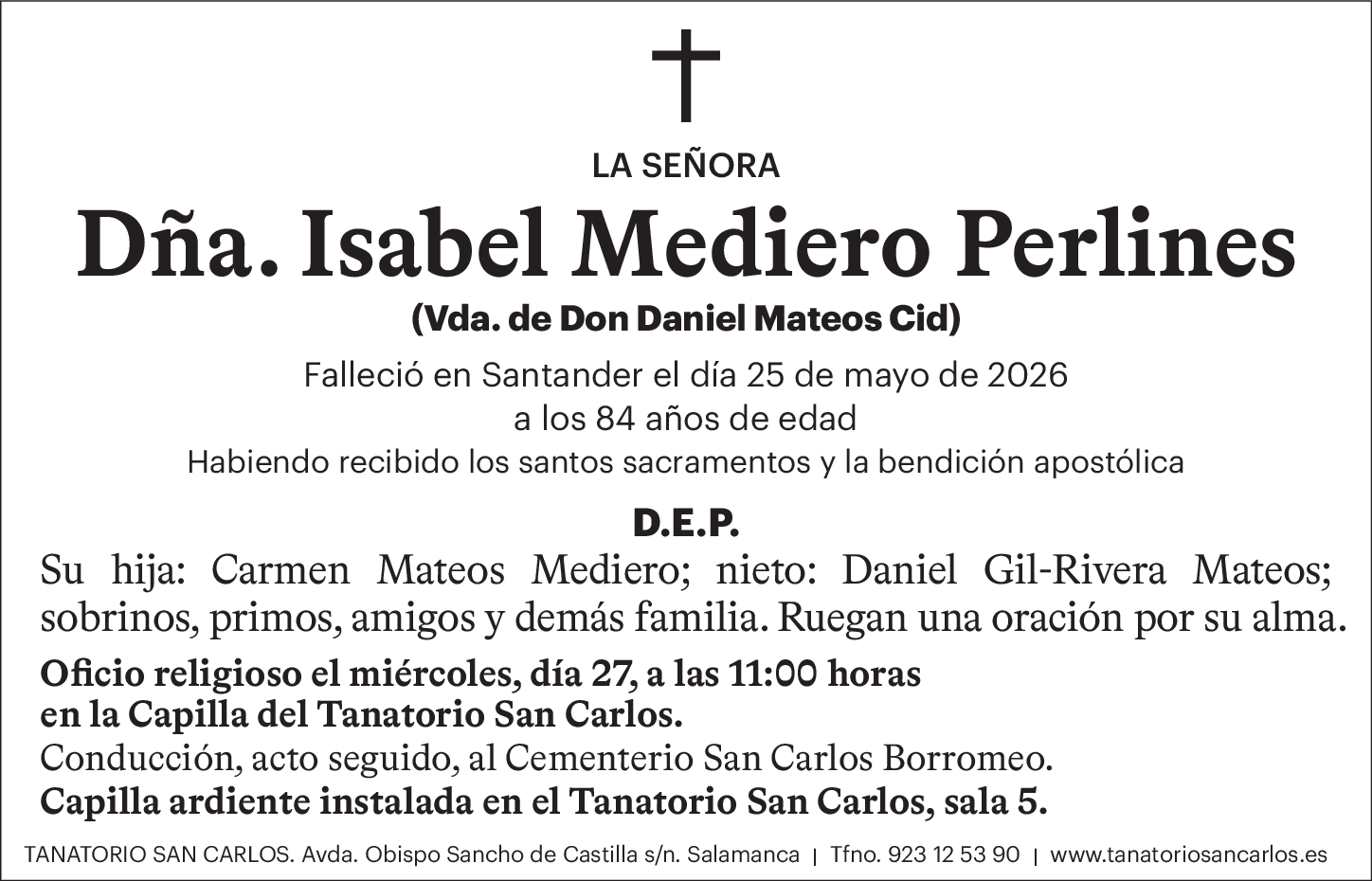 Dña. Isabel Mediero Perlines